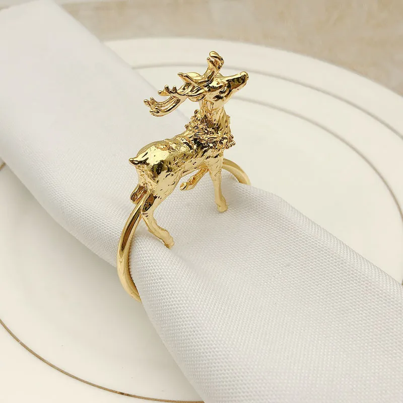 Napkin Rings 6Pcs Lot Christmas Fawn Gold Silver Metal Buckle Suitable For Wedding Holiday Party Supplies 230224