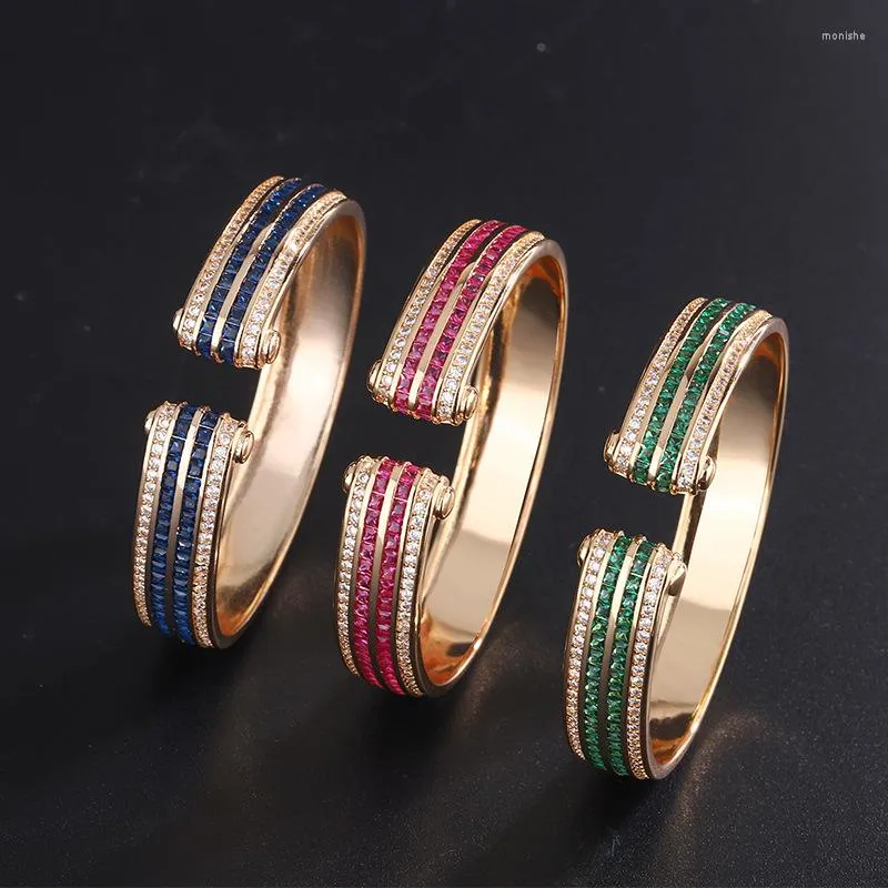 Bangle Fashion 4 Row Colorful Zircon Open Cuff Copper Gold Gold Luxury Square Crystal for Women Party Jewelry