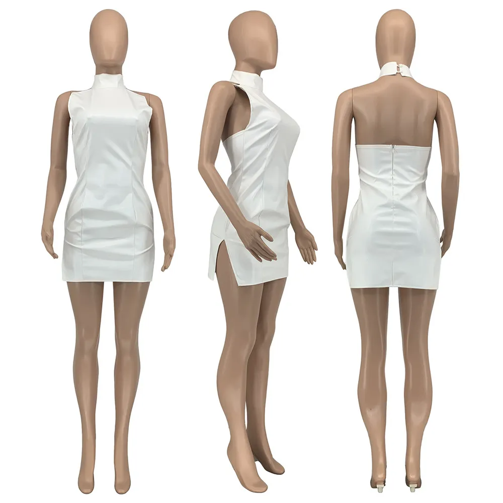 Designerska seksowna skórzana sukienki letnie ubrania kobiety bez pleców bodycon sukienka żeńska mani