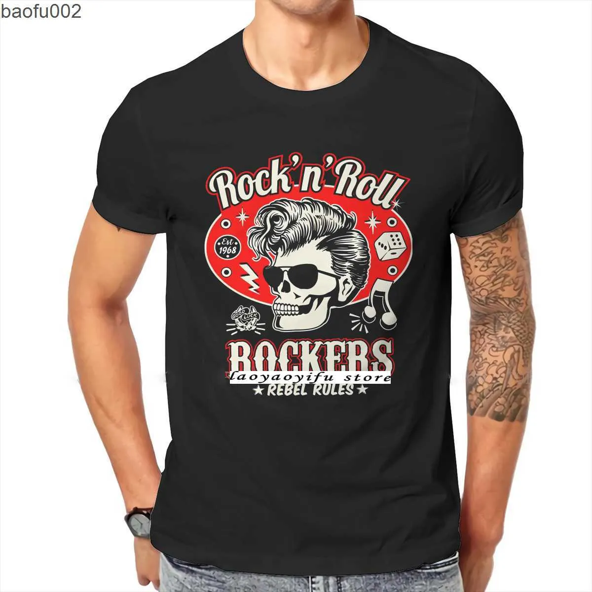 Herr T-shirts Gothic Rockabilly Rock and Roll Creative T-shirt Cool män Skalle Dice Rockers Grafiska Tshirts Herrmode Hip-hop Toppar XS-4XL W0224