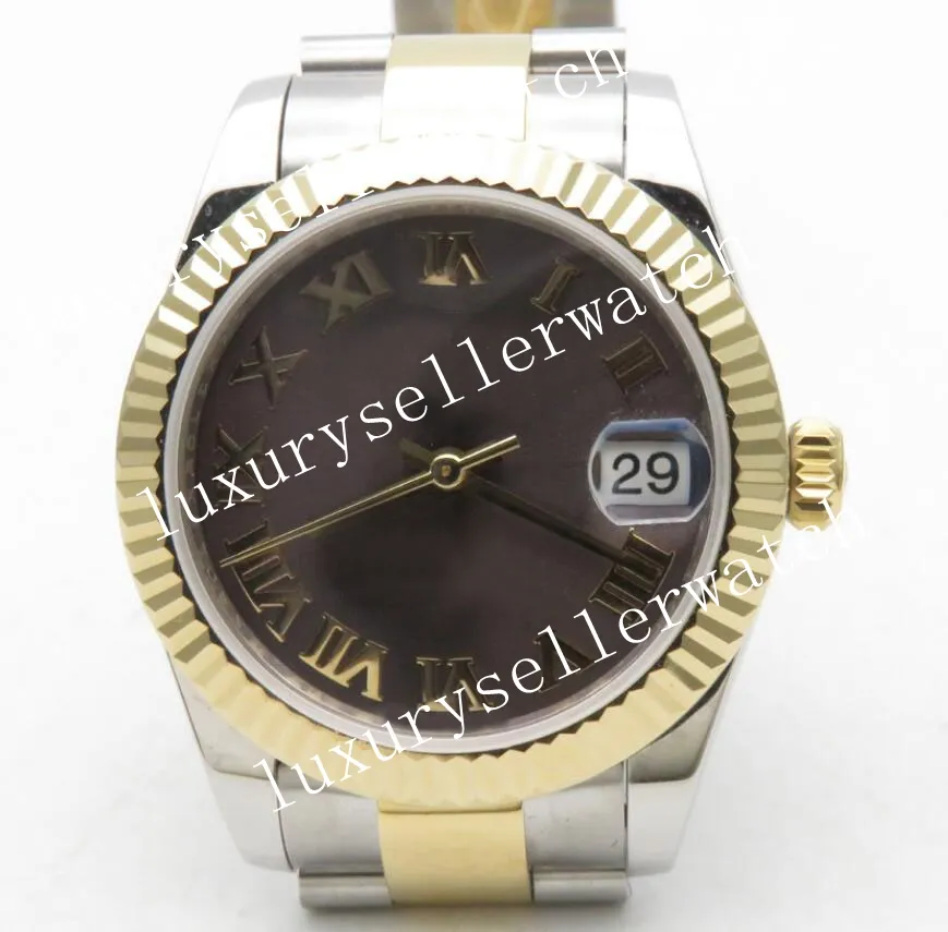 Box 20 Stil 31 mm Kristalluhren Damen Automatik 2813 geriffelte Lünette BP Stahl Gelbgold Mutter mit römischem Perlmuttzifferblatt Datum Damen Damen Saphirweiß Armbanduhren