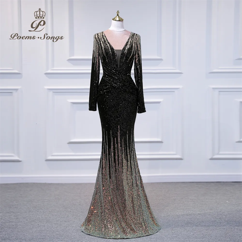 Платья для вечеринок сексуальные глубокие v Sequin Long Roomves Style Mermaid Вечерние платья vestidos formales vestidos de fiesta robe de soiree de mariage 230223