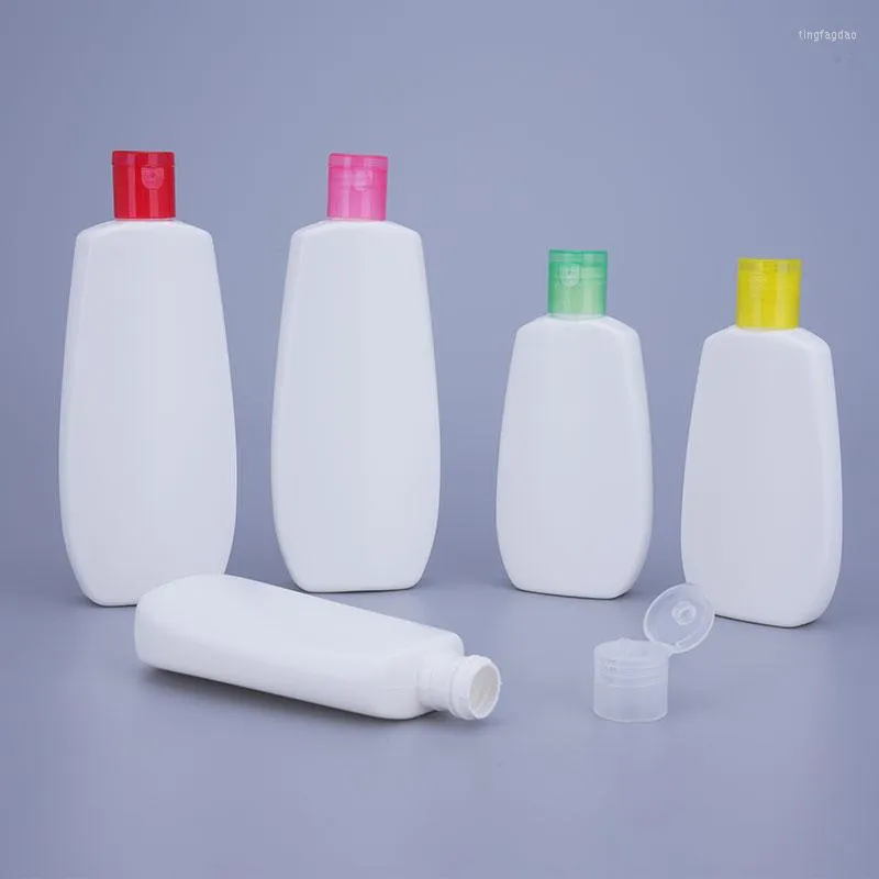 Botellas de almacenamiento 30 x 120 ml 200 ml Champú vacío blanco Contenedor de cuidado personal Tapa superior con tapa de color Botella de plástico plana Contenedores de loción