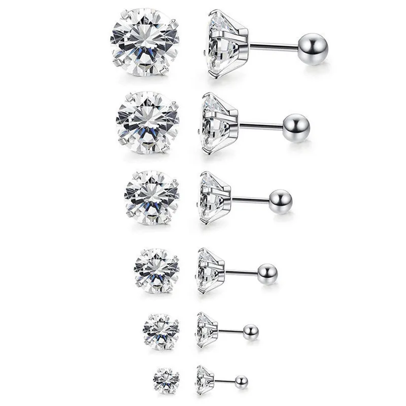 All-match Stainless Steel Studs Ornament 3A Zircon Single Diamond Simple Graceful Ear Bone Stud Factory Wholesale