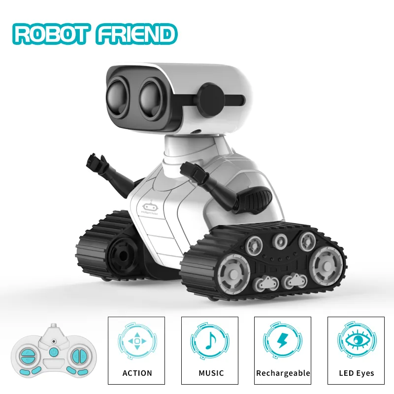RC Robot Ebo Toys laddningsbara för barn pojkar och flickor fjärrkontroll leksak med musik ledögon gåva barn s 230224
