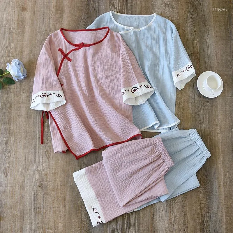 Chinese Style Cotton Womens Pajama Set For Spring And Summer Linen Sleepwear Three Quarter Sleeve Top And Home Service Suit From Happyjany 20.98 DHgate.Com