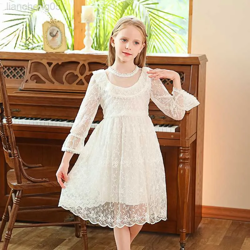 Flickans klänningar 2023 Baby Girls White Lace Dress Kids Girl Plain Tulle Princess Dresses Children Baptism Birthday Party Weddings Formella kläder W0224