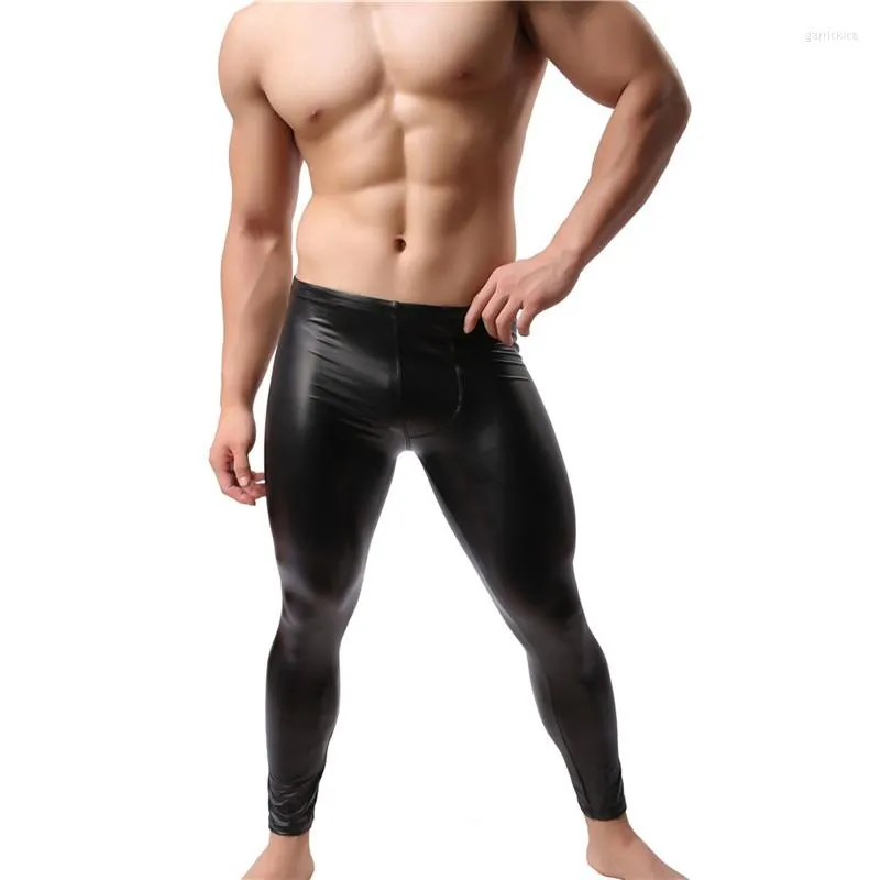 Men's Thermal Underwear Mens Long Pants Faux Leather Johns Seamless Trousers Sports Leggings Party Dance Show Clubwear Latex