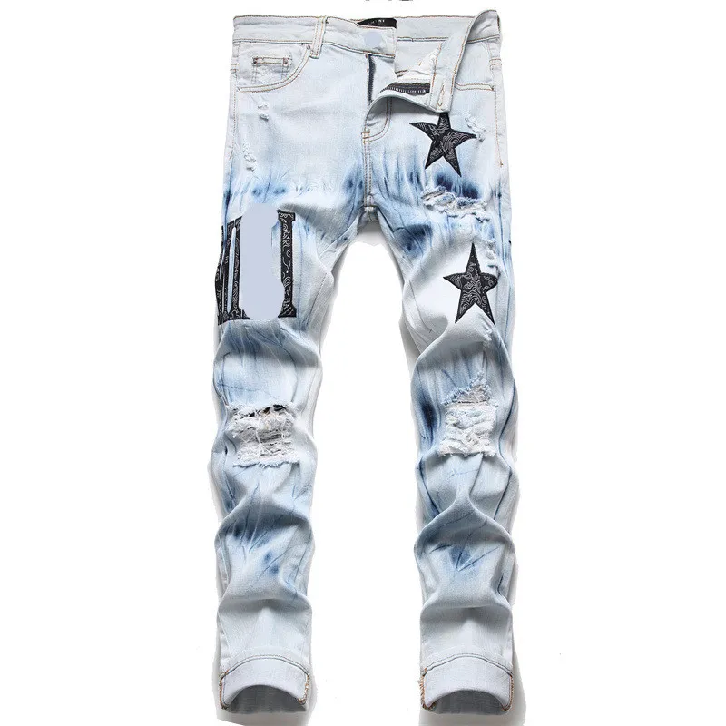 Designer jeans heren heren jeans heren designer jeans voor heren Lange potloodbroek Rits Gulp designer broek Jeans letter print maat 33 30 modemerk zwart witte jeans