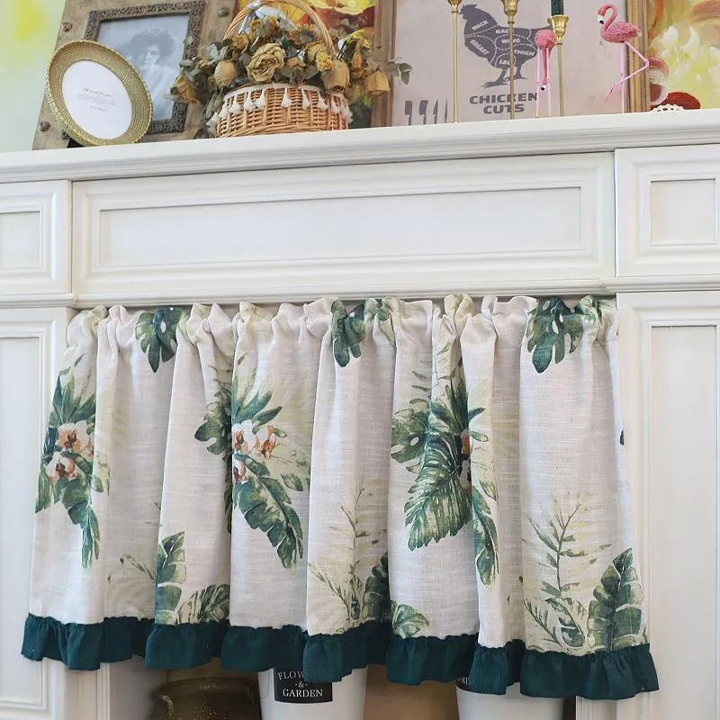 Cortina cortina cortinas curtas americanas nórdicas para o armário de varanda de vela verde haste de bolso de bolso de porta sólida valanceCurtain