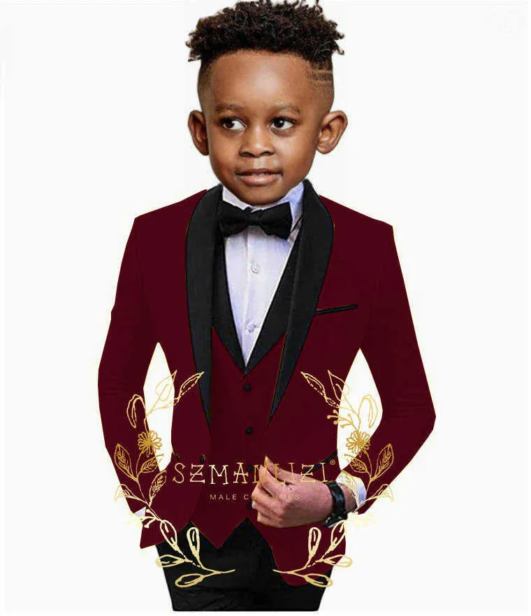 Ensembles de vêtements Formel Jaune Garçons Tuxedo Costume Châle Revers Vintage Pièces Slim Fit Veste Gilet Pantalon Costume Ensemble Enfant Costumes De Fête Pour Le Mariage