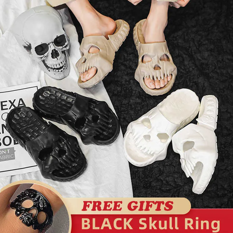 Slippels Skull Design Dames 2023 Zomer Outdoor Fun Noviteit Gepersonaliseerde Dia's Dikke Sole Platform Beach Non-Slip Men Sandals Y2302