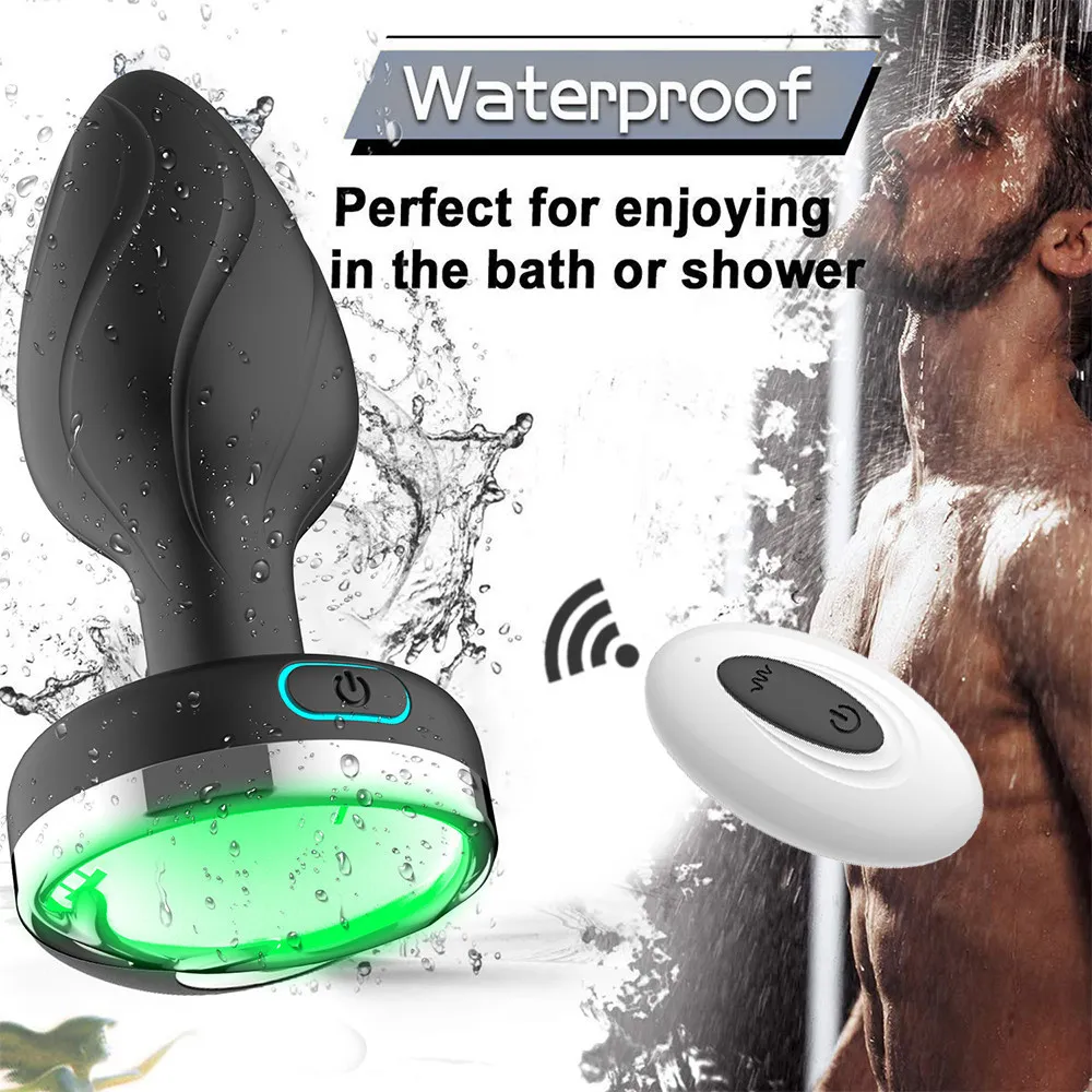 Giocattoli anali Plug vibratore con luce colorata telecomando senza fili massaggiatore della prostata stimolatore del punto G di testa S_voghion.com