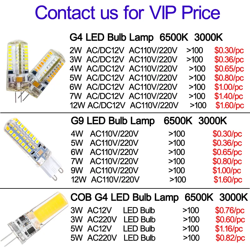 LED Corn Bulbs For Home Decoration G5.3, G9, And G4 Sizes AC/DC