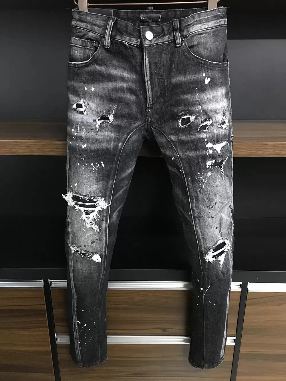 DSQ BIKER JEANS De Luxe Designer Maigre Déchiré Cool Guy Trou Denim Jean Marque Fit noir dsq2 Jeans Hommes Pantalon Lavé 686