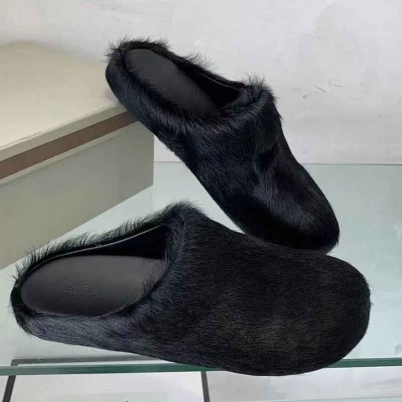 HOT Mens Slippers Black Fuzzy House Slippers Fur Slippers Men
