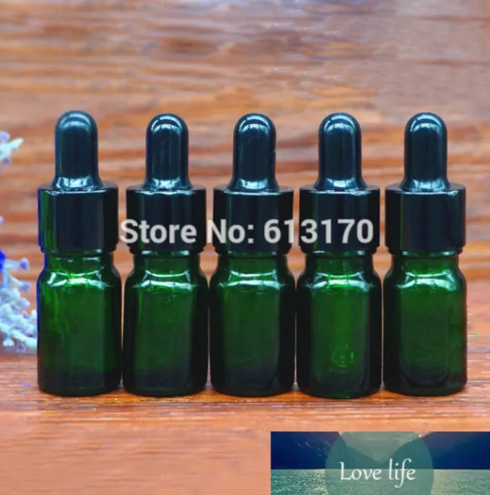 5ml yeşil cam damlalık şişesi, 5cc boş esansiyel yağ şişesi küçük örnek şişeler siyah kauçuk 50 adet toptan