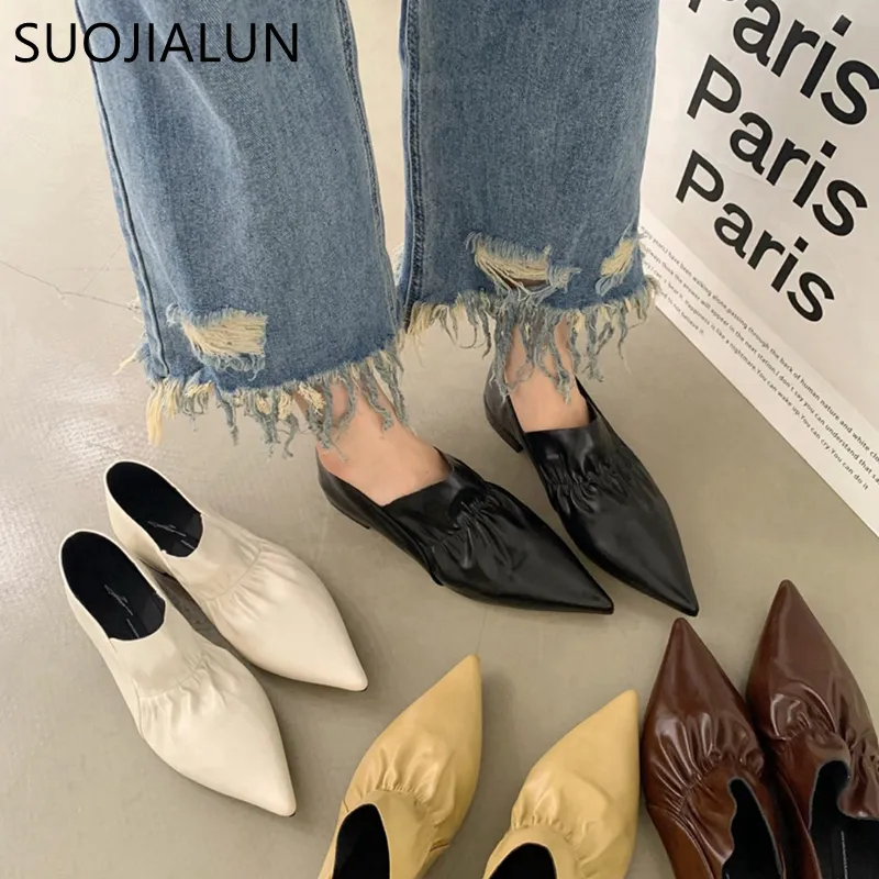 Отсуть обувь Suojialun 2023 Spring Women Flat Fash Fashion Plearted Ladies Spect на Loafer Soft Leather Zapatos Mujer 230224