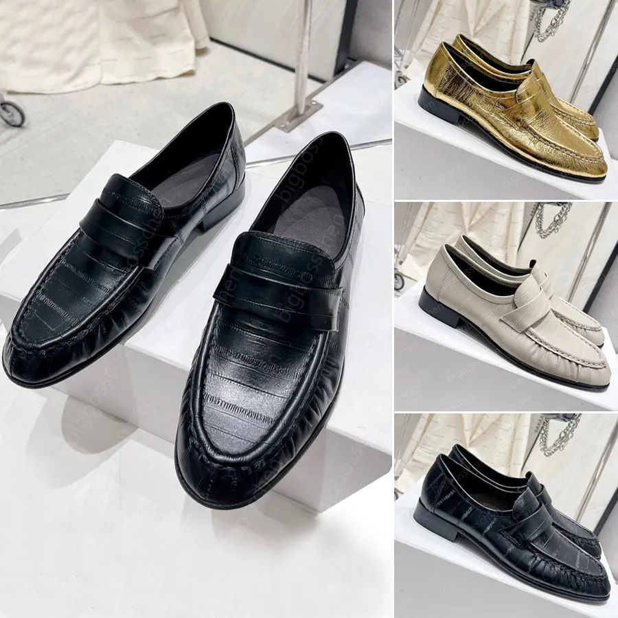 The Row Loafers Womens Slip-On Shoes Platform Luxury Designer Dress Shoes Classic Fashion Crocodile Leather One Stirrup Office Career Dinner Wedding Casual Shoes