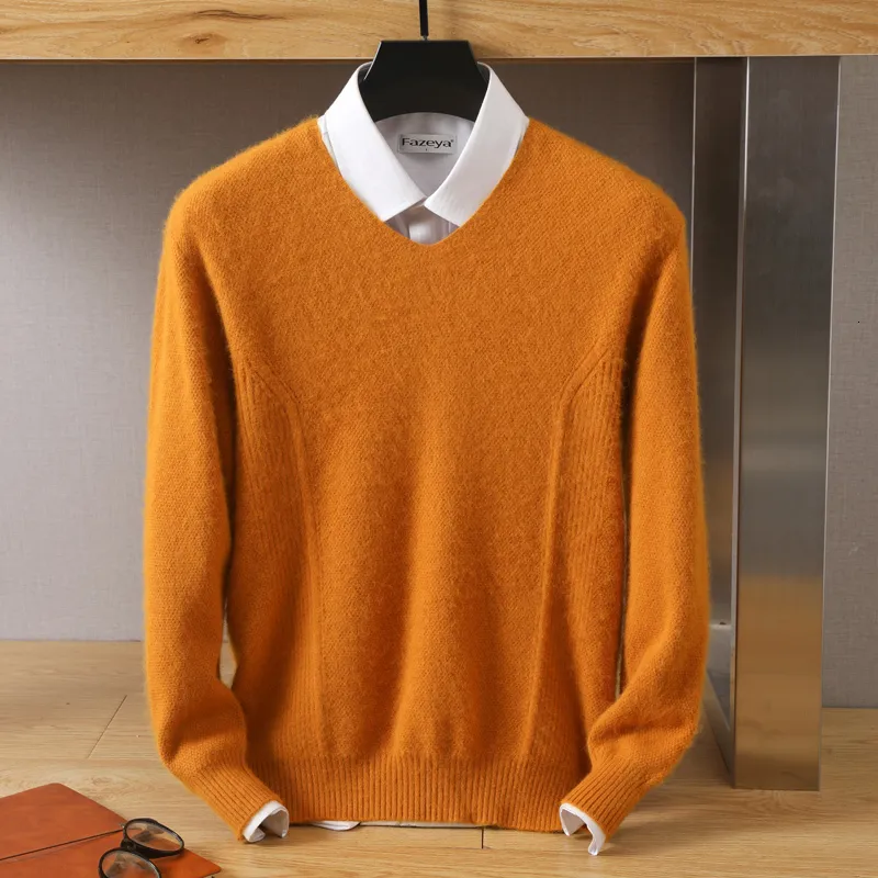Herren T-Shirts 100 reiner Nerz-Kaschmir-Pullover mit V-Ausschnitt, gestrickt, Herbst und Winter, langärmelig, High-End-Pullover, Oberteile 230223