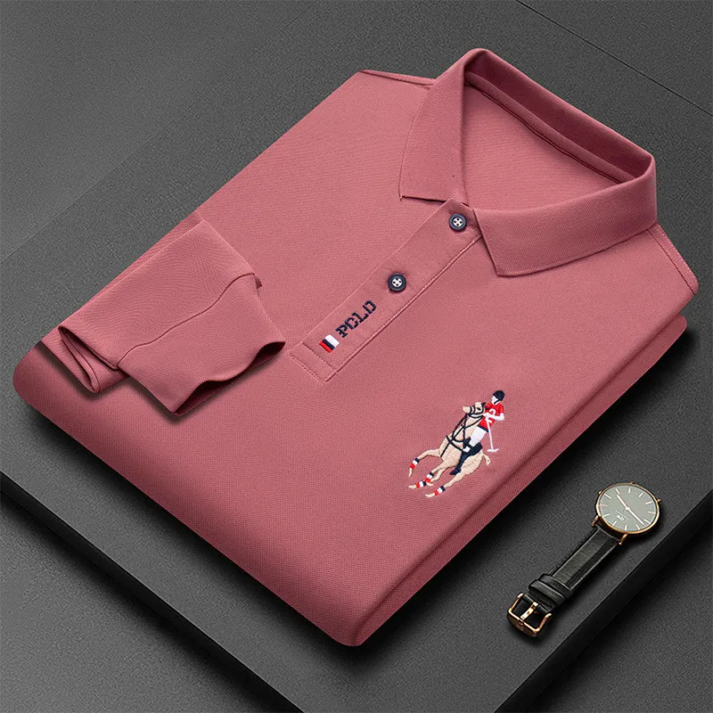 Polos pour hommes mode broderie hommes à manches longues POLO couleur unie revers affaires décontracté hommes à manches longues POLO 230224