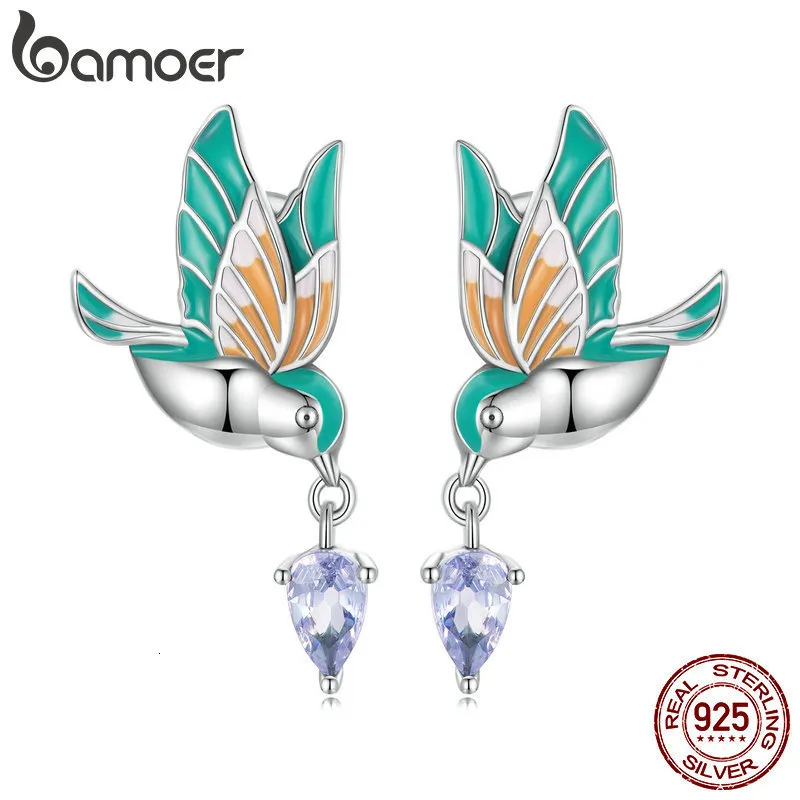Stud 925 Sterling Silver Exqusite Kingfisher Stud Earrings for Women Colored Bird Ear Studs Trendy Gift Fine Jewelry BSE690 230223