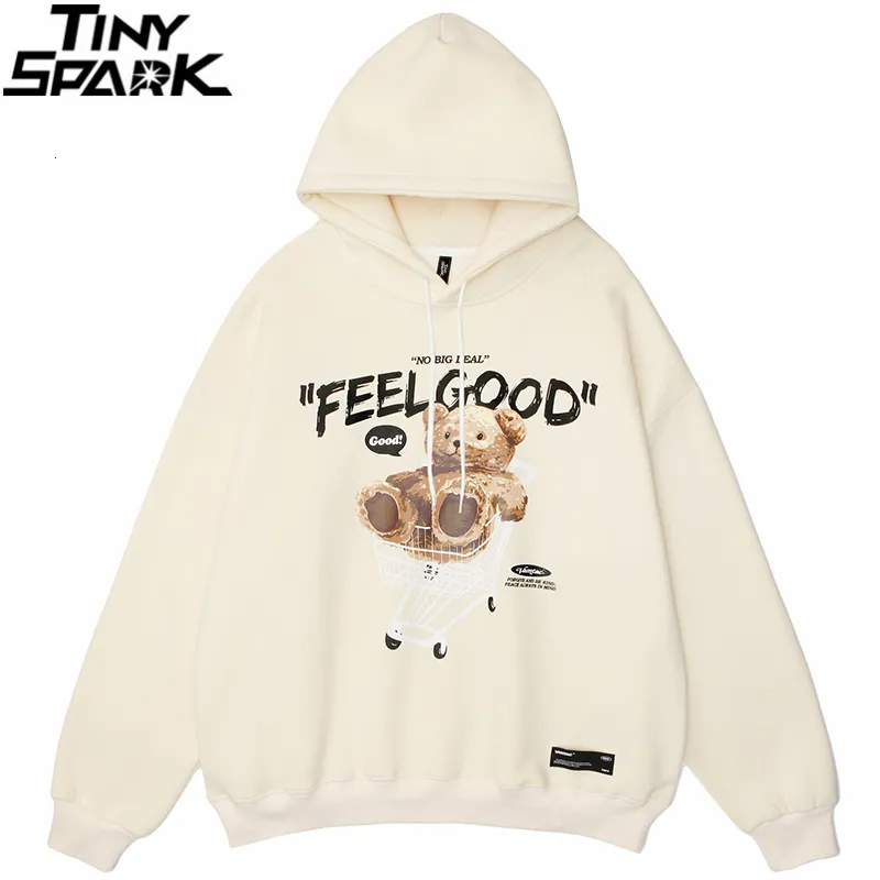 Mens Hoodies Sweatshirts Men Hip Hop Hoodie Sweatshirt Streetwear Bear Letter kundvagn Tryck Pullover Autumn Harajuku Cotton Hooded Hoodie 230224