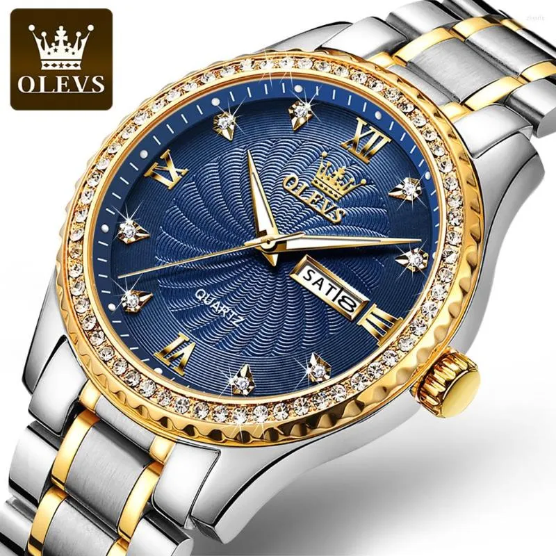 Relógios de pulso masculinos de luxo de luxo com diamantes dourados relógios à prova d'água para
