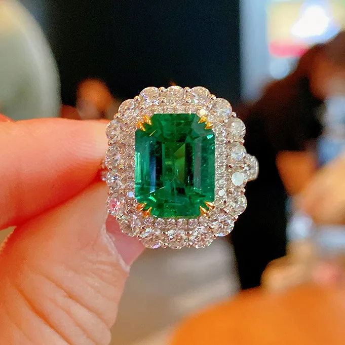 Anel de casamento feminino retângulo esmeralda verde cristal tourmaline zircon diamante diamante branco amarelo dourado anel jóia festa mãe presente de aniversário ajustável