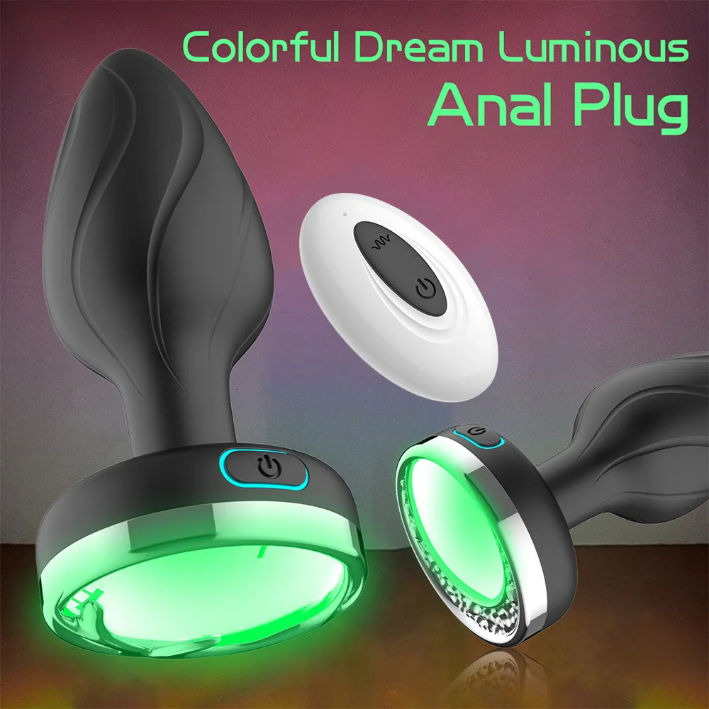 Giocattoli anali Plug vibratore con luce colorata telecomando senza fili massaggiatore della prostata stimolatore del punto G di testa S_voghion.com