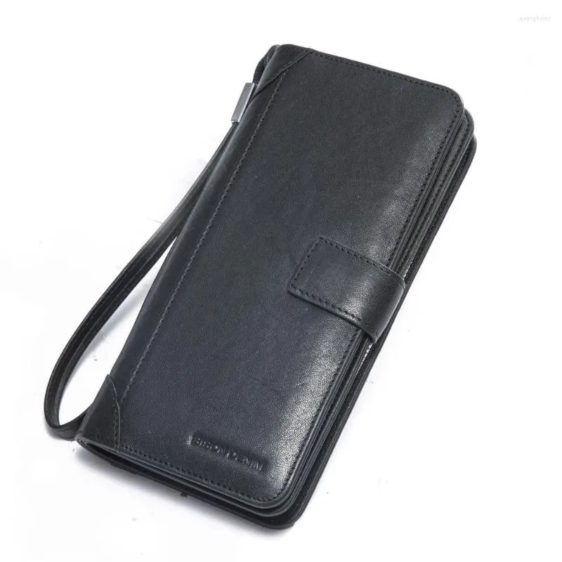 Wallets Bison Denim Large Capacity Handy Clutch Wallet Genuine Leather Long Male Business Coin Purse Zipper Pocket Brand Design