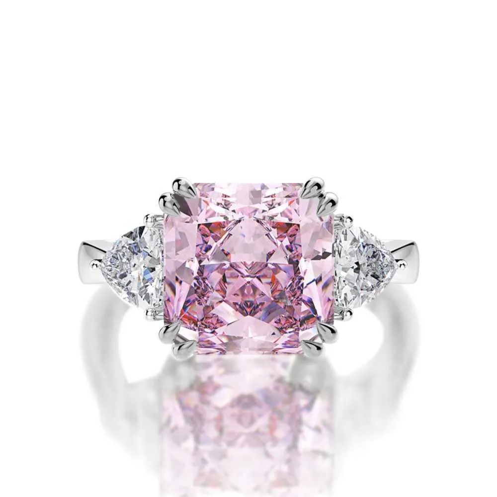 Pink Gemstone Rings S925 Sterling Silver High Carbon Diamond Ring Female Luxury Engagement Jewelry Gifts Y2302