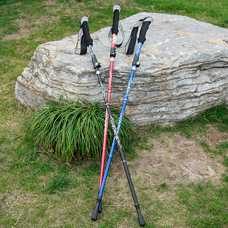 Trekking Poles 5Section Telescopic Alloy Walking Stick Folding Lightweight Trekking Alpenstock Vandring Cane Pole för utomhusvandringsklättring J230224