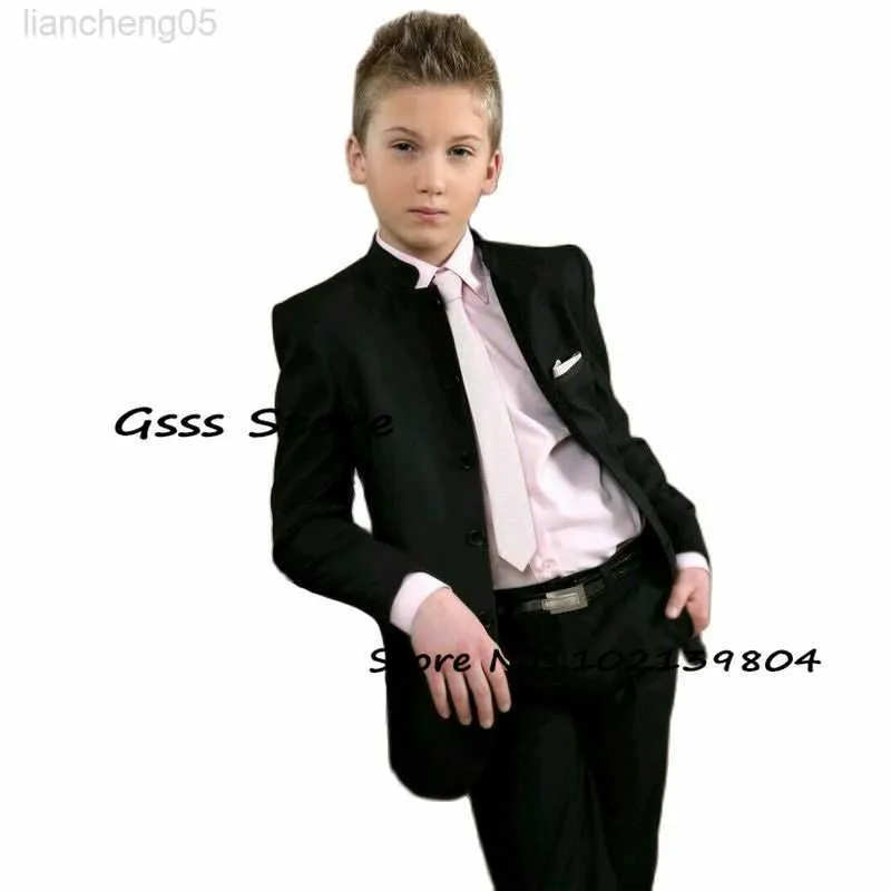 Zestawy odzieży Suit for Boys Wedding Tuxedo Formal Business 2 -częściowy klasyczny czarny blezer spodnie dziecięce sukienka na imprezę Slim Fit Kurtka W0224