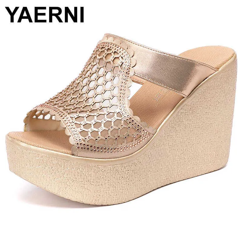 Sandaler Yaerni High Heel Sandals for Women Summer Peep Toe Lace Mesh Wedge Heels Sandal Women Shoes Z0224