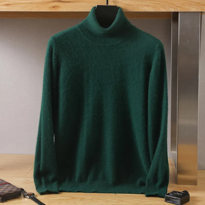 Men's TShirts Turtleneck 100 Mink Cashmere Sweater 2023 Autumn and Winter Large Size Loose Knitted Keep Warm Top Jumper 230223