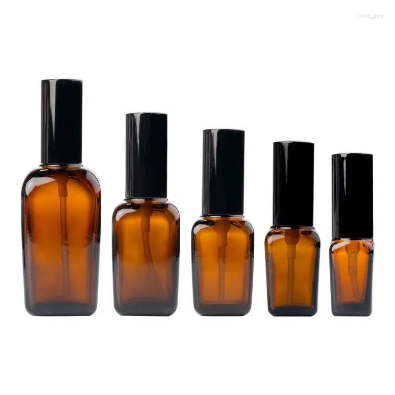 Storage Bottles 10ML 20ML 30ML 50ML 100ML Glass Spray Bottle Amber Square Cosmetic Container Refillable Portable Lotion Pump 10 Pcs/lot