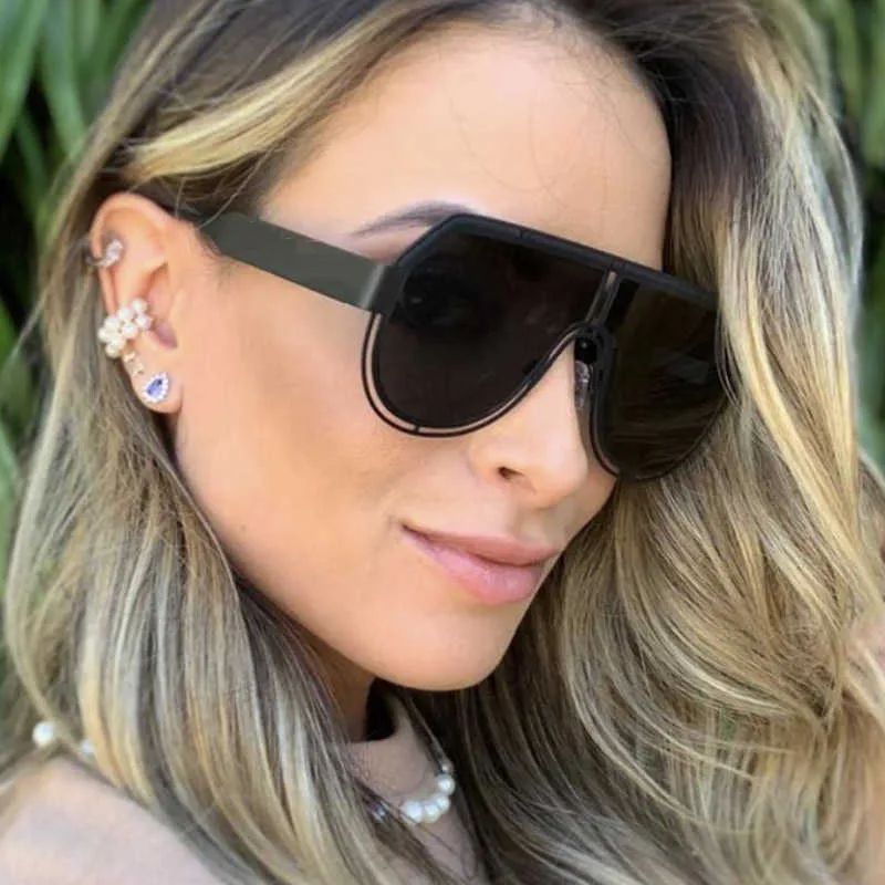 Sunglasses Vintage One Piece Sunglasses Women New Oversized Pilot Men Shades Glasses Luxury Brand Metal Hollow Trend Unique Female Eyewear G230223