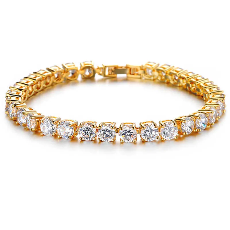 Link Chain Iced Zircon Tennis Chain Bracelet Women's Hip Hop Jewelry Copper Material Gold White Color CZ Bracelet Link G230222