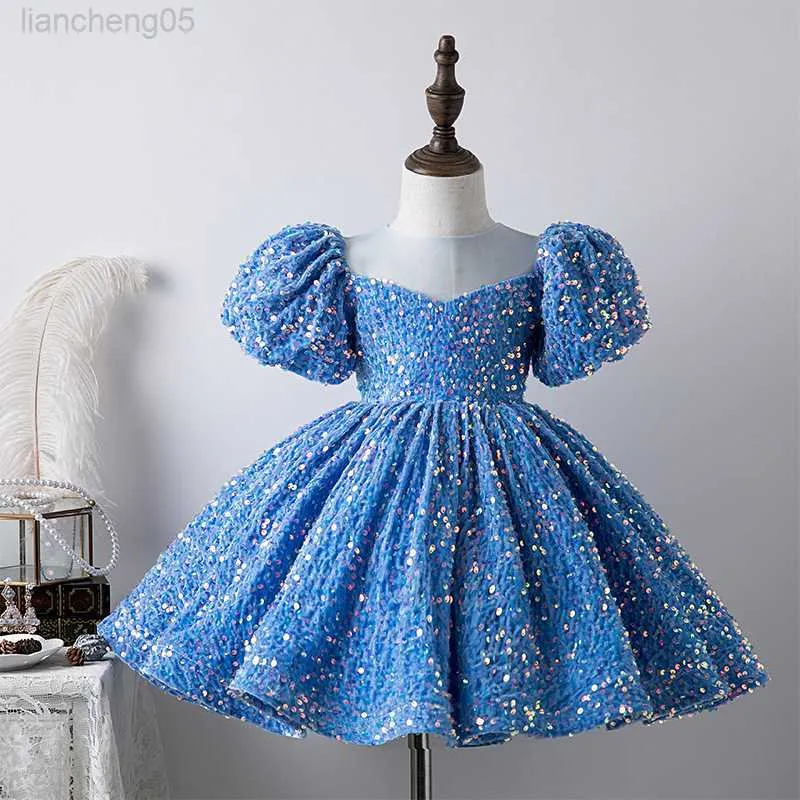 Abiti da ragazza Ragazze Abiti da principessa Paillettes 2023 Nuovi bambini Festa di compleanno Abito da cerimonia floreale Eleganti bambini Come Ball Gown W0224