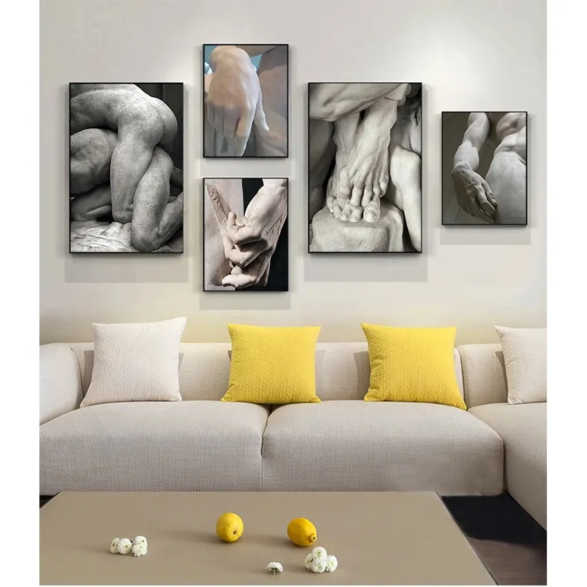 Art Canvas Paintings Zdjęcia Dekorowanie domu w domu Michelangelo Sculpture Plakaty i grabi