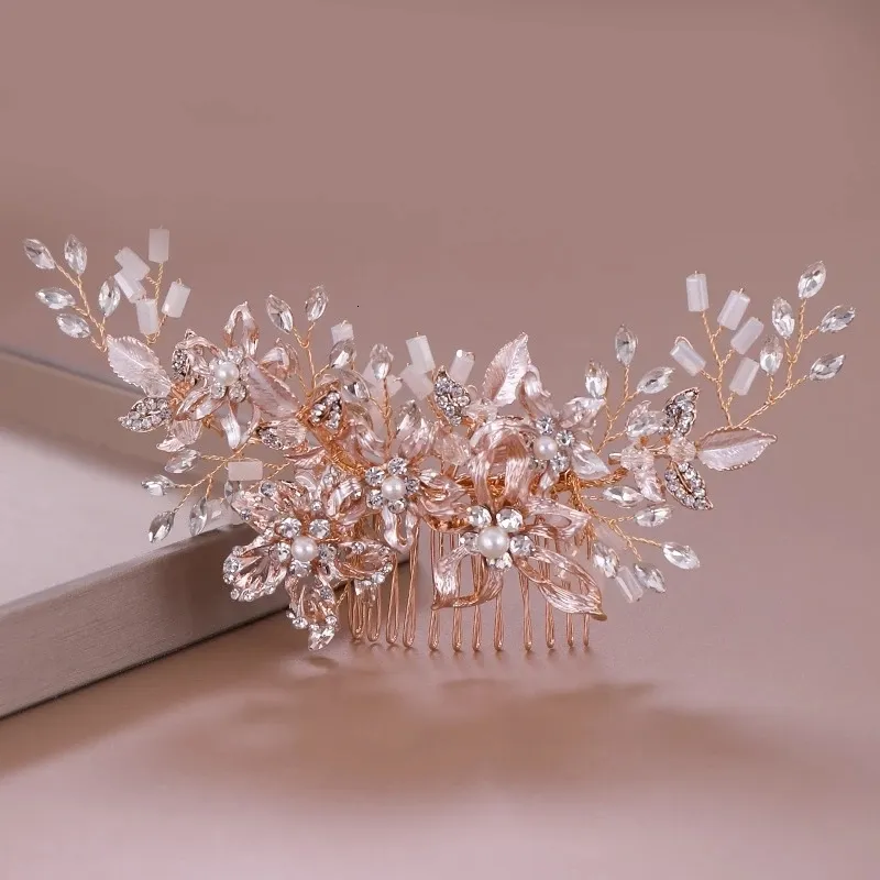 Gioielli per capelli da sposa Colore oro rosa Cristallo Perla Fiore Pettine per capelli Sposa per gli ospiti Copricapo Copricapo Diademi Accessori da sposa Gioielli per capelli di lusso 230223