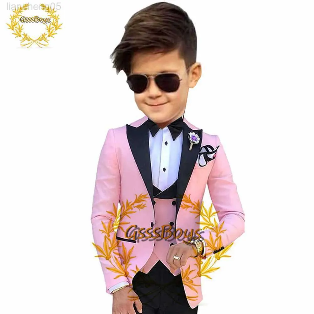 مجموعة الملابس مجموعات ستيلان Anak Laki-Laki 3 Potong Tuksedo Pernikahan Anak-Anak Jaket Celana Rompi Anak Blazer Set Pakaian Kustom 3-16 Tahun Kom Enfant Garon W0224