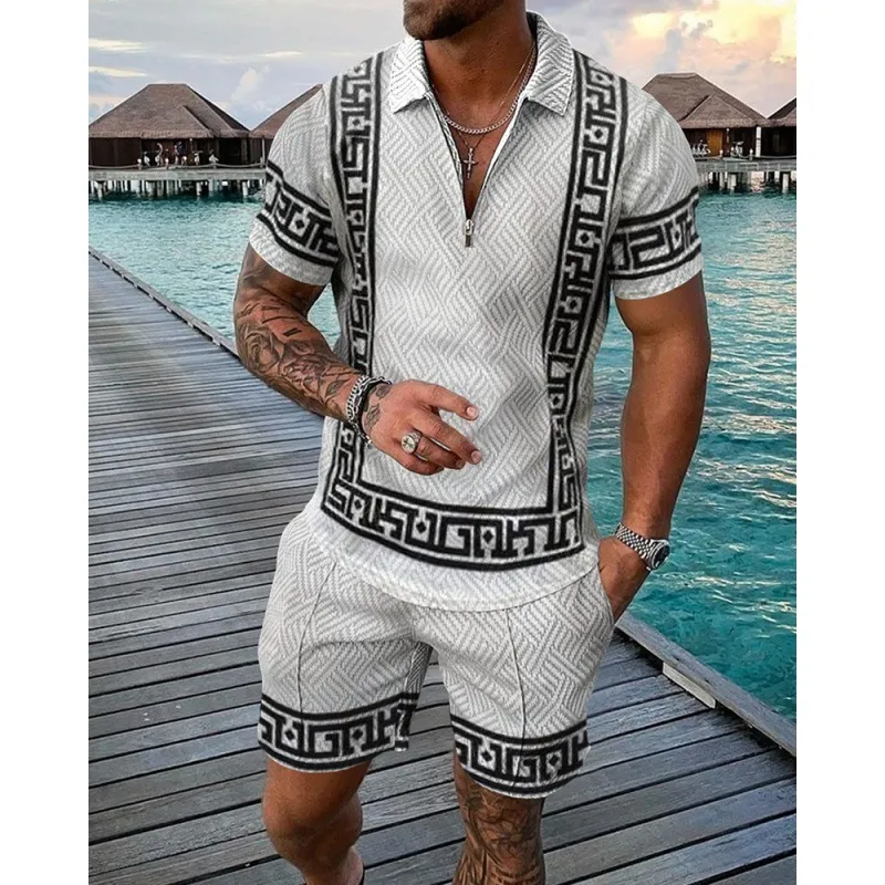 Set Tuta Uomo 2 Pezzi Con Stampa Catena Dorata - Felpa Con Cappuccio E Pantaloni Jogging, Casual Hip Hop