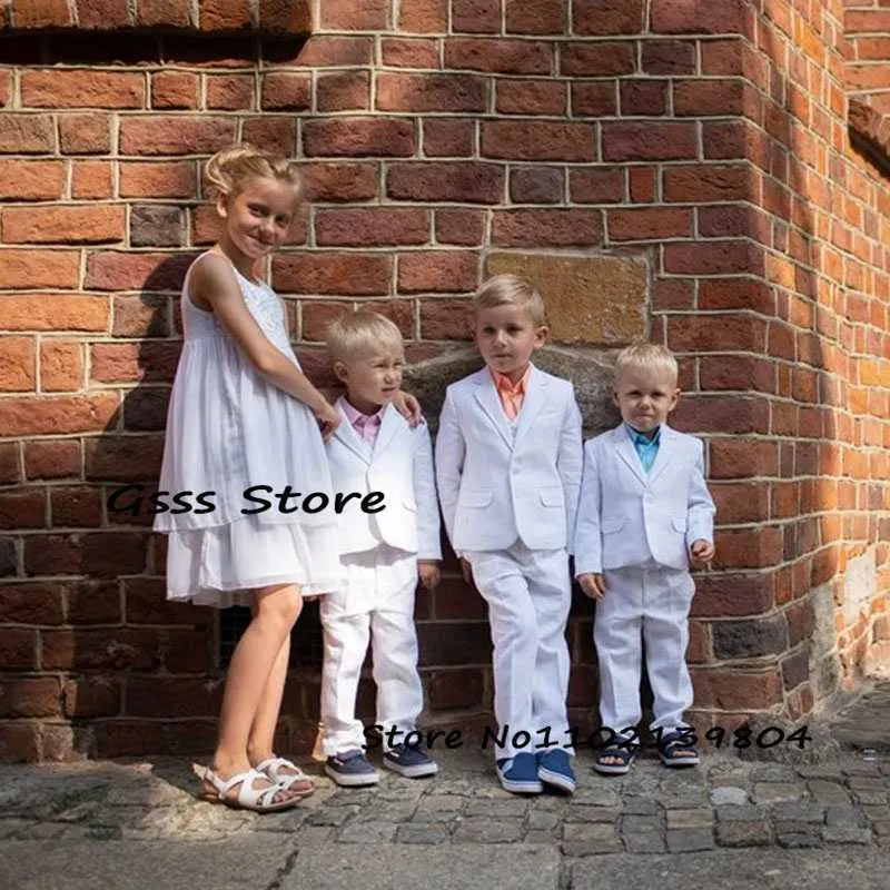 Ensembles de vêtements costume pour garçons blanc mariage smoking 3 pièces enfants Blazer pantalon gilet robe de soirée formelle Slim Fit veste W0224