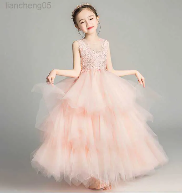 Mädchenkleider Mädchen-Abendkleid, besticktes Perlen-Partykleid, mehrlagiges Ballkleid für Hochzeit, Prinzessinnenkleid, Kinderkleidung, 2–12 Jahre, E20259 W0224