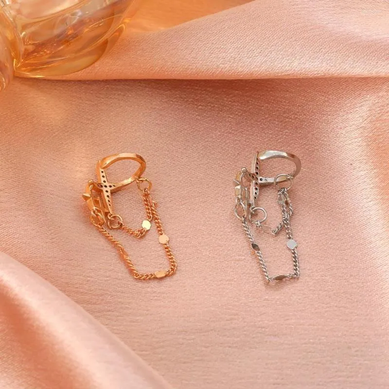 Backs Earrings 1Pc Geometric Charm Star Shaped Tassel Chain Clips Non-Pierced Zircon Crystal For Women Punk Jewelry Gift