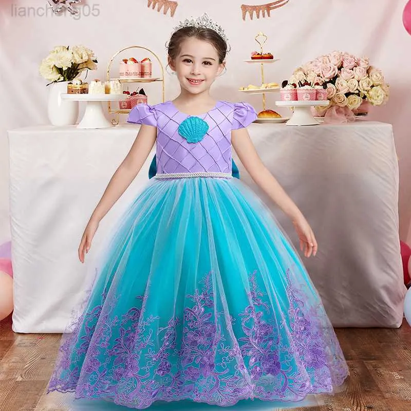 Meisjesjurken Baby Girl Embroidery Mermaid Dress Kids Princess Ariel Cosplay Come Girl Birthday Party Christmas Halloween Comeen Kids W0224