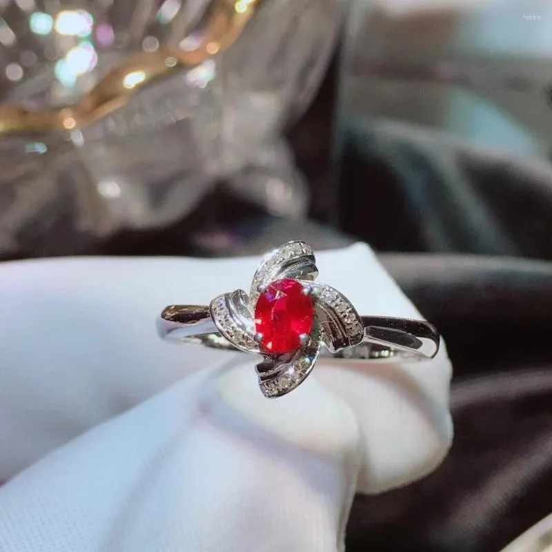 Bagues Cluster H624 Naturel 0.56ct Rouge Rubis Bague Diamants Bijoux Anniversaire Femme Pour Femme Fine