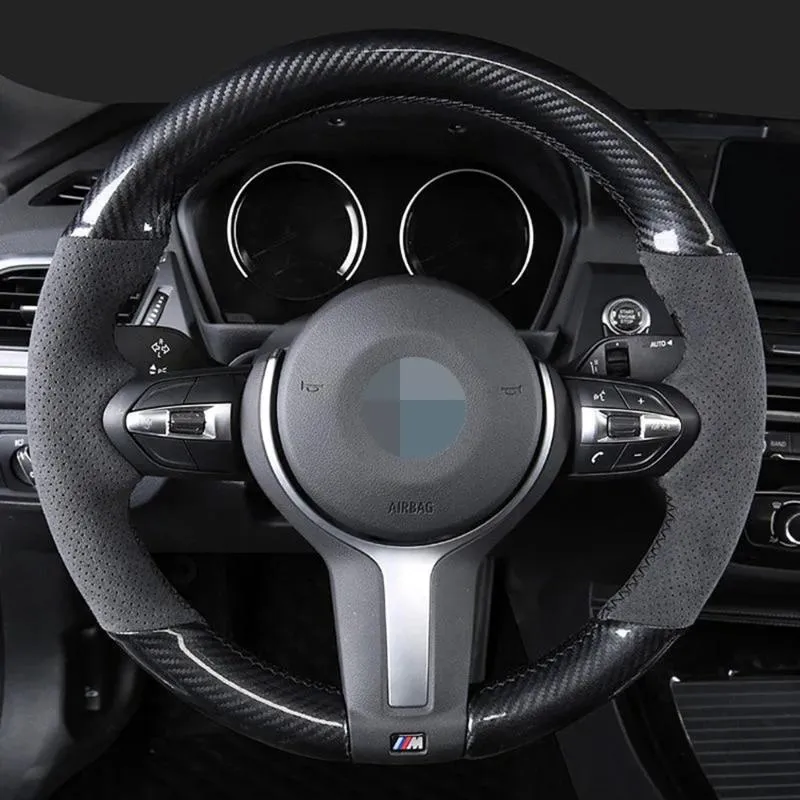 Steering Wheel Covers Car Cover Black Carbon Fiber Suede For F87 M2 F80 M3 F82 M4 M5 F12 F13 M6 F85 X5 M F86 X6 F33 F30 SportSteering